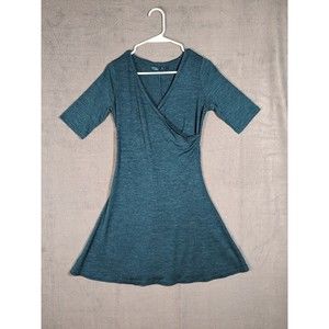Prana Nadia Faux Wrap Wool Blend Dress Teal Size M Short Sleeve